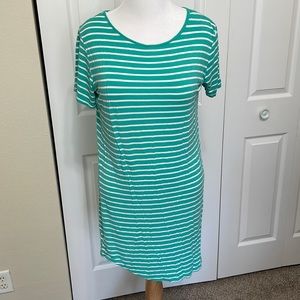 YELETE Women’s Size Large Green and White Striped Midi Dress